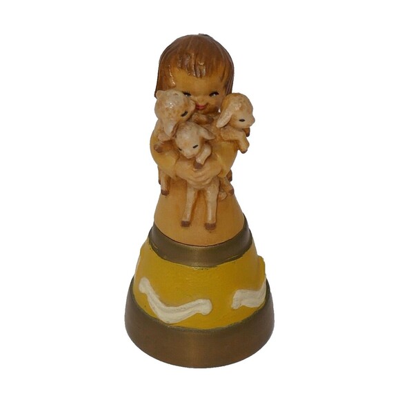 Anri Ferrandiz Spring Arrivals Hand Painted Girl with Sheep Brass Bell - Picture 1 of 9